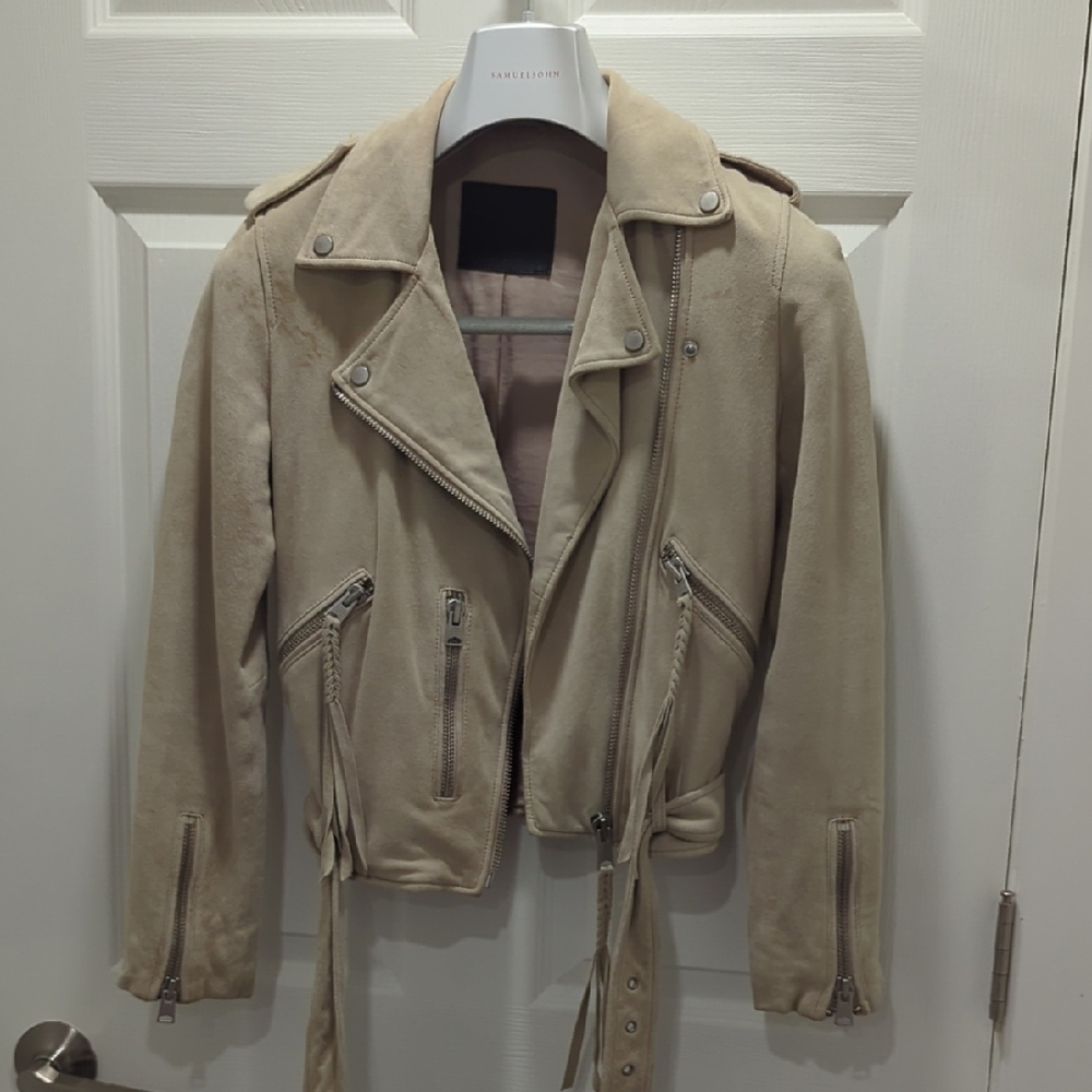 All Saints Pink Leather Biker Jacket